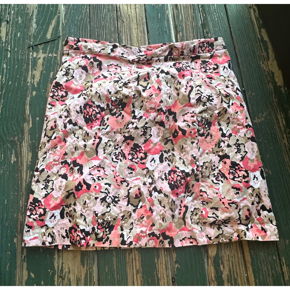Jaclyn Smith Pink Tan Black Floral A-Line Mini Skirt Size 14 A3606